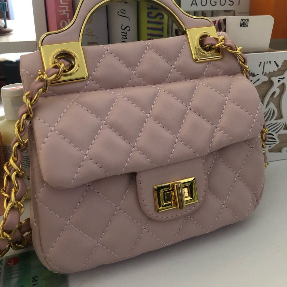 Pink mini quilted purse with handle
